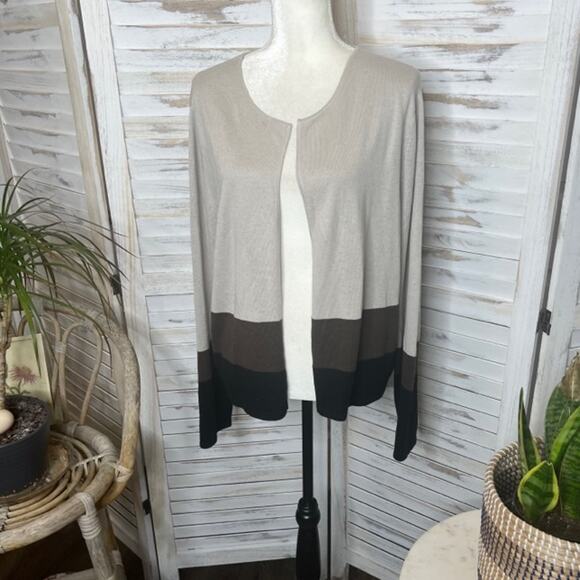 J. JILL Women's XL Color Block Crop Open Front Cardigan Wool Blend Neutral Flaw - Picture 5 of 14